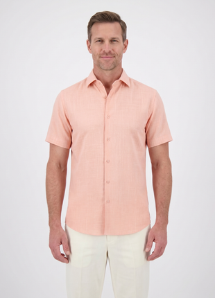 Suslo Couture Peach Cotton Linen Blend Slim Fit Button-Up Casual Shirt