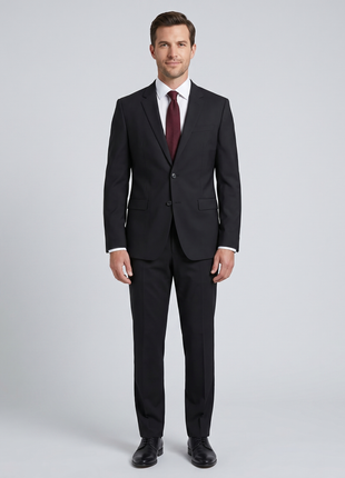 Paul Smith Mens Solid Black Half Canvassed Notch Lapel Slim Fit 2-Button Stretch Wool Suit  - 42R