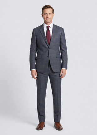 Paul Smith Mens Gray Blue Windowpane Half Canvassed Notch Lapel Slim Fit 2-Button Wool Suit  - 40S