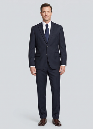 Calvin Klein Solid Dark Navy Blue Slim Fit Notch Lapel Wool Blend 2-Button Blazer