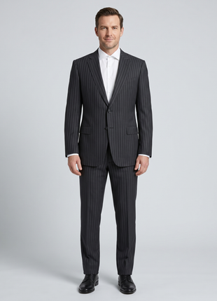 Armani Collezioni Dark Gray Stripe Classic Fit Notch Lapel Two Button Suit 40L