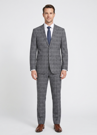 Raphael Gray Plaid Classic Fit Notch Lapel Stretch 2-Button Suit