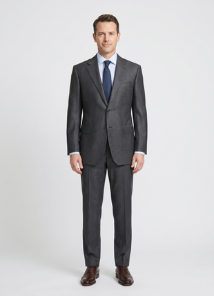 Canali Exclusive Charcoal Herringbone Wool-Silk Suit 40R
