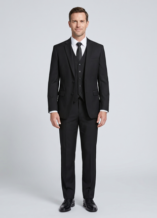 Raphael Boys Solid Black Notch Lapels 3 Piece Suit