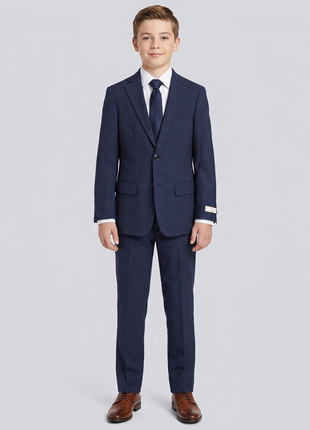 T.O TR Boys Check Navy Blue Classic Fit 2 Piece Suit