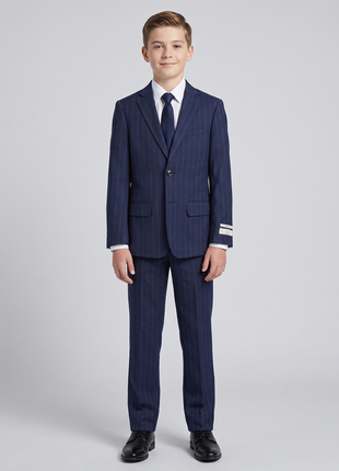 T.O Boys Blue Pinstriped Slim Fit 2 Piece Suit