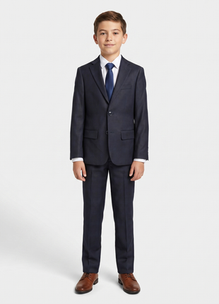 T.O Boys Navy Blue Plaid Slim Fit 2 Piece Suit