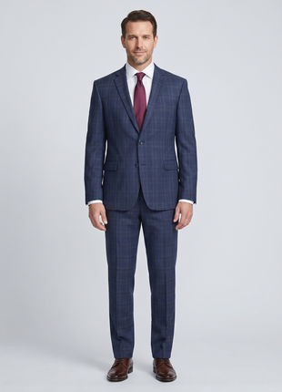 Versace Collection Mens 46R Drop 8 Navy Blue Plaid 100% Wool 2 Piece Suit