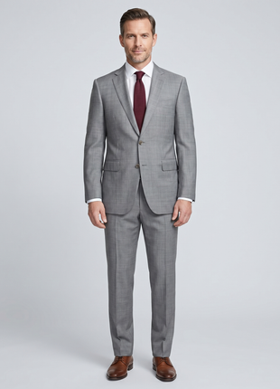 Canali 1934 Mens 42R Drop 8 Gray Sharkskin 100% Wool Slim Fit 2 Piece Suit