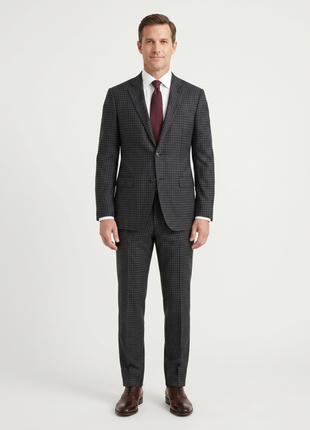 Giorgio Armani Mens Charcoal Gingham Wool Blend 2 Piece Suit