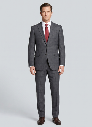 Canali 1934 Mens Gray Check 42L Drop 8 Slim Fit 100% Wool 2 Piece Suit