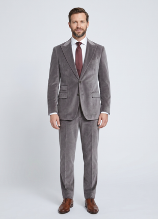 Canali Mens Gray Velvet 42L Slim Fit Cotton Cashmere 2 Piece Suit