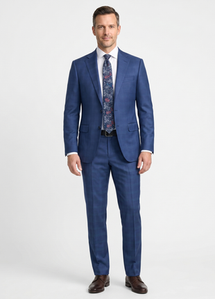 Centrion Mens Navy Plaid Classic Fit Notch Lapel 2-Button Wool Suit