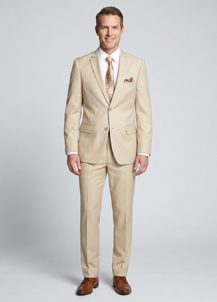 Label M Mens Solid Tan Slim Fit Wool Two Button Suit