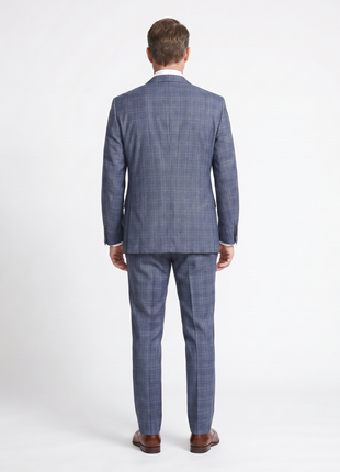 Blujacket Mens Blue Plaid Slim Fit Guabello Wool Silk 2 Button Suit - The Suit Depot