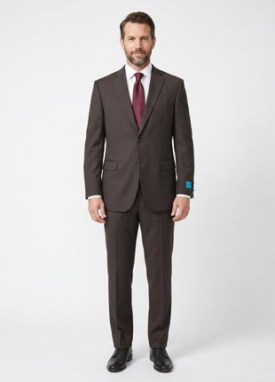 Canuti By Steven Land Mens Solid Brown Classic Fit Notch Lapel 2-Button Wool Suit