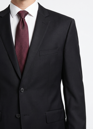 Men's Raphael Classic Fit Solid Black Two Button 2 Piece 100% Wool Suit - The Suit Depot