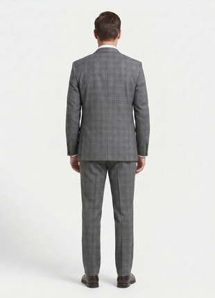 West End Gray Plaid  Wool Slim Fit  Notch Lapel 3 Piece Suit