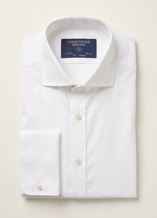 Christopher Morris Men's 100% Cotton Non-Iron White Slim Fit French Cuff Dress Shirt