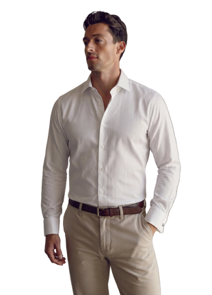 Mens Slim Fit White Textured Spread French Cuff Wrinkle Free Cotton Dress Shirt - The Suit Depot
