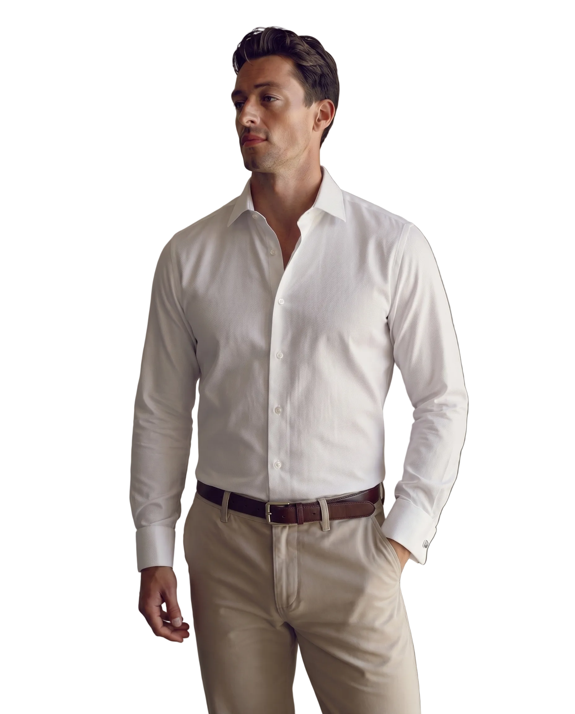 white french cuff dress shirt slim fit Tailored Slim Fit Solid White French Cuff Spread Collar Stretch Cotton Dress Shirt