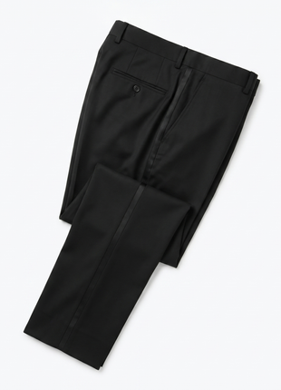 Ermenegildo Zegna Solid Black Satin Notch Lapel Slim Fit 1-Button Wool Tuxedo - 44L