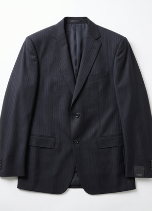 Z Zegna Mens Black Pinstripe Notch Lapels Classic Fit 2-Button Wool Suit - 40L