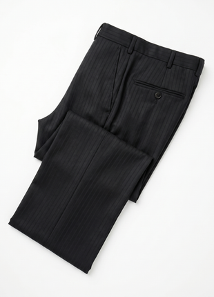 Z Zegna Mens Black Pinstripe Notch Lapels Classic Fit 2-Button Wool Suit - 40L