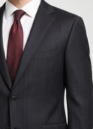 Z Zegna Mens Black Pinstripe Notch Lapels Classic Fit 2-Button Wool Suit - 40L