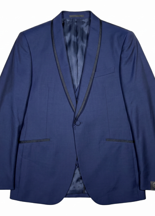 Corneliani Mens Blue With Black Trim Fully-Canvassed Shawl Lapel Slim Fit 3-Piece Wool Mohair Tuxedo - 44R