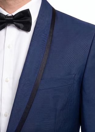 Corneliani Mens Blue With Black Trim Fully-Canvassed Shawl Lapel Slim Fit 3-Piece Wool Mohair Tuxedo - 44R