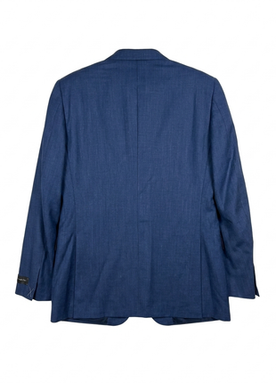 Ermenegildo Zegna Mens Blue Textured Notch Lapel Slim Fit 2-Button Wool Linen Silk Suit - 44L