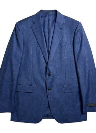 Ermenegildo Zegna Mens Blue Textured Notch Lapel Slim Fit 2-Button Wool Linen Silk Suit - 44L