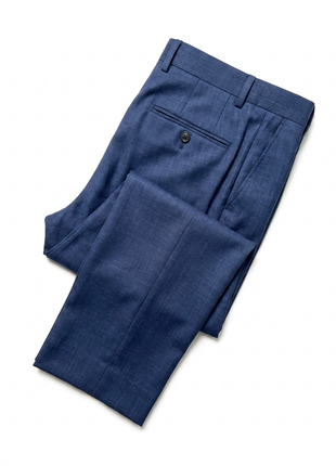 Ermenegildo Zegna Mens Blue Textured Notch Lapel Slim Fit 2-Button Wool Linen Silk Suit - 44L