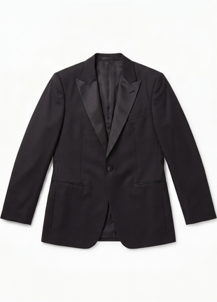 Z Zegna Solid Black Satin Peak Lapel Classic Fit 1-Button Wool Tuxedo - 44L