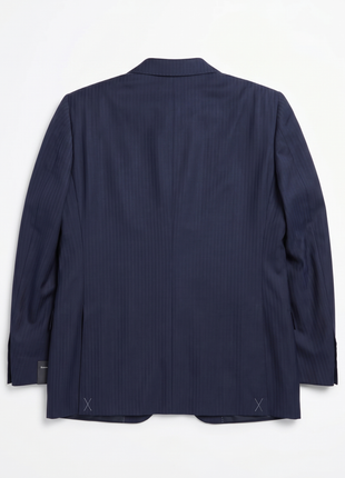 Ermenegildo Zegna Mens Navy Blue Pinstripe Peak Lapel Slim Fit 2-Button Wool Silk Suit - 44L