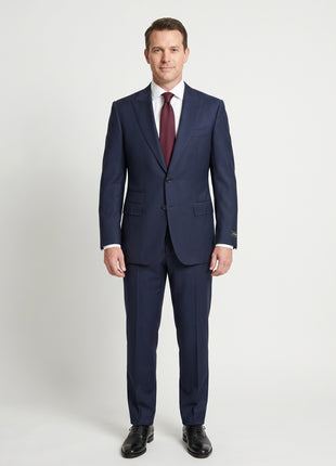 Ermenegildo Zegna Mens Navy Blue Pinstripe Peak Lapel Slim Fit 2-Button Wool Silk Suit - 44L
