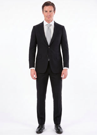 Sartoria Mazara Black Micro-Textured Slim Fit Notch Lapel 2-Button Wool Suit