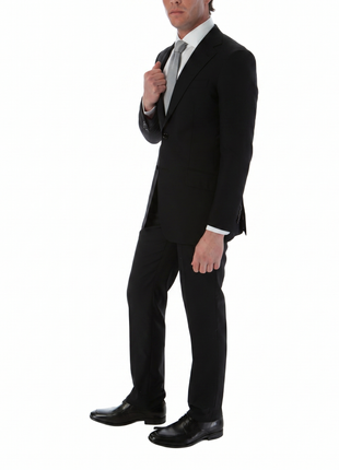 Sartoria Mazara Black Micro-Textured Slim Fit Notch Lapel 2-Button Wool Suit