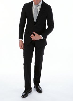Sartoria Mazara Black Micro-Textured Slim Fit Notch Lapel 2-Button Wool Suit