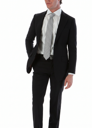 Sartoria Mazara Black Micro-Textured Slim Fit Notch Lapel 2-Button Wool Suit