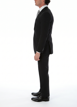 Sartoria Mazara Black Micro-Textured Slim Fit Notch Lapel 2-Button Wool Suit