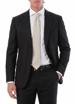 Sartoria Mazara Micro-Textured Black Classic Fit Notch Lapel Wool 2-Button Suit