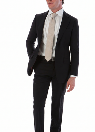Sartoria Mazara Micro-Textured Black Classic Fit Notch Lapel Wool 2-Button Suit