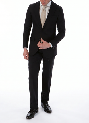 Sartoria Mazara Micro-Textured Black Classic Fit Notch Lapel Wool 2-Button Suit