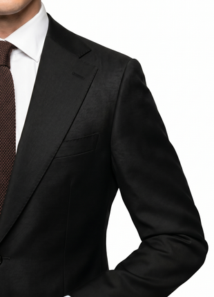 Mazara Mens Solid Black Slim Fit Notch Lapel Wool Cashmere 2-Button Suit