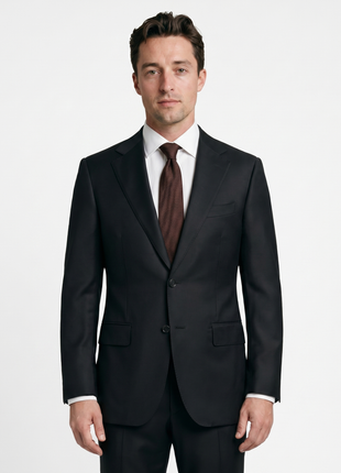Mazara Mens Solid Black Slim Fit Notch Lapel Wool Cashmere 2-Button Suit