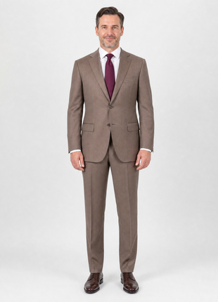 Ermenegildo Zegna Trofeo Mens Brown Herringbone Notch Lapel Classic Fit 2-Button Wool Suit - 42L