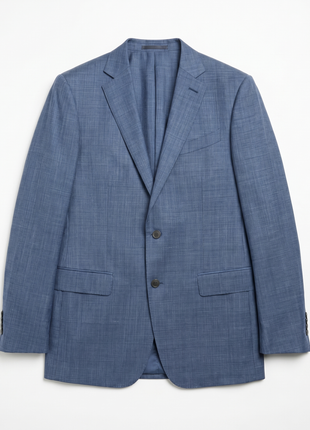 Ermenegildo Zegna Trofeo Mens Blue Crosshatch Textured Notch Lapel Classic Fit 2-Button Wool Linen Silk Suit - 42L