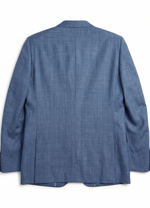 Ermenegildo Zegna Trofeo Mens Blue Crosshatch Textured Notch Lapel Classic Fit 2-Button Wool Linen Silk Suit - 42L
